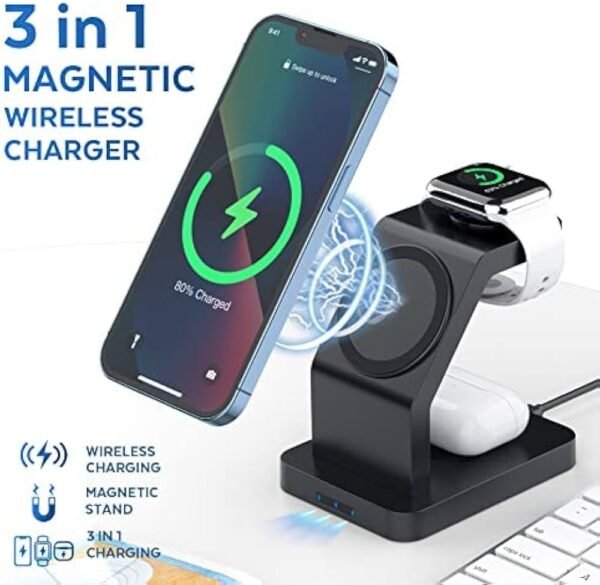 Wireless Charger 3in1 23W Magnetic Mag-Safe for iPhone 16-16 Plus-16 Pro-16 Pro Max