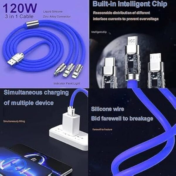 Ultra Fast Charging Zinc Alloy 3-in-1 Data Cable For Mobile Phone Fast Charging Universal Charging Cable