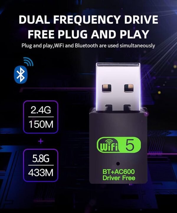 5 Ghz WiFi and Bluetooth Adapter - 600 Mbps Wireless Wi-fi Connection