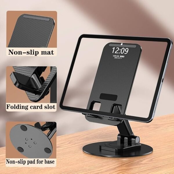 Mobile Phone Stand 360° Rotation Height and Angle Adjustable Cell Phone Stand for Desk Office Foldable Desktop Phone Holder for Smartphone
