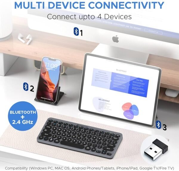 Amkette Optimus BT 4 in 1 Wireless Keyboard 2.4 GHz & Bluetooth 5.0