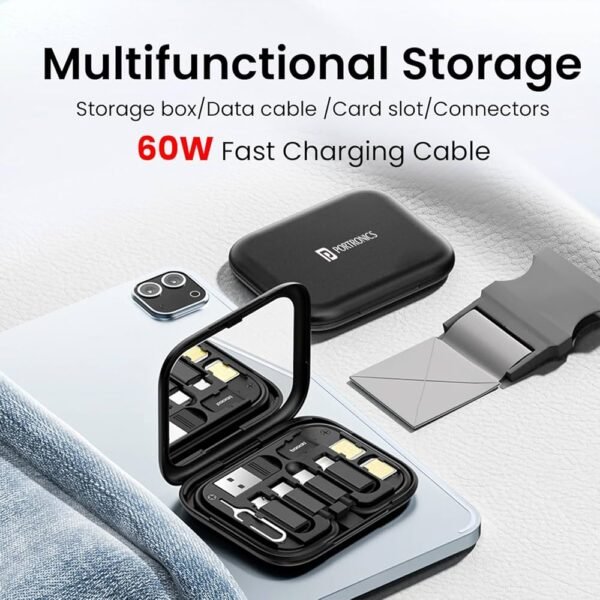 60W Multifunctional Fast Charging Data Cable Kit, Conversion Set USB A & Type C to Male Micro-Type C-Lightning