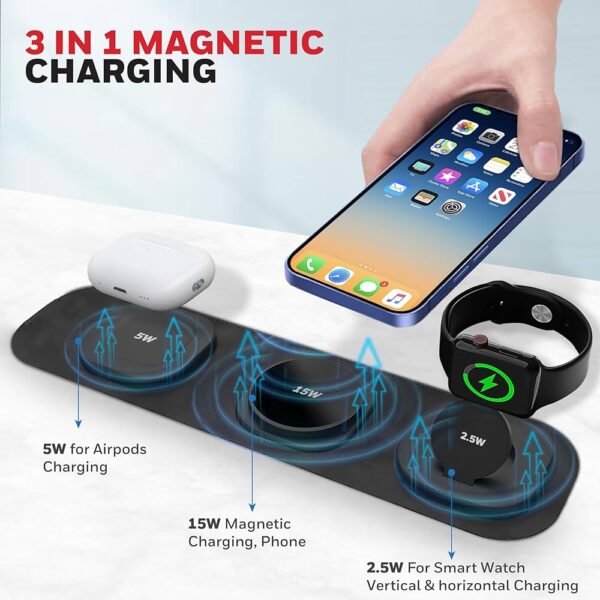 Wireless 3-in-1 Magnetic Foldable MagSafe Compatible 23W Wireless Charger for iPhone 12-15