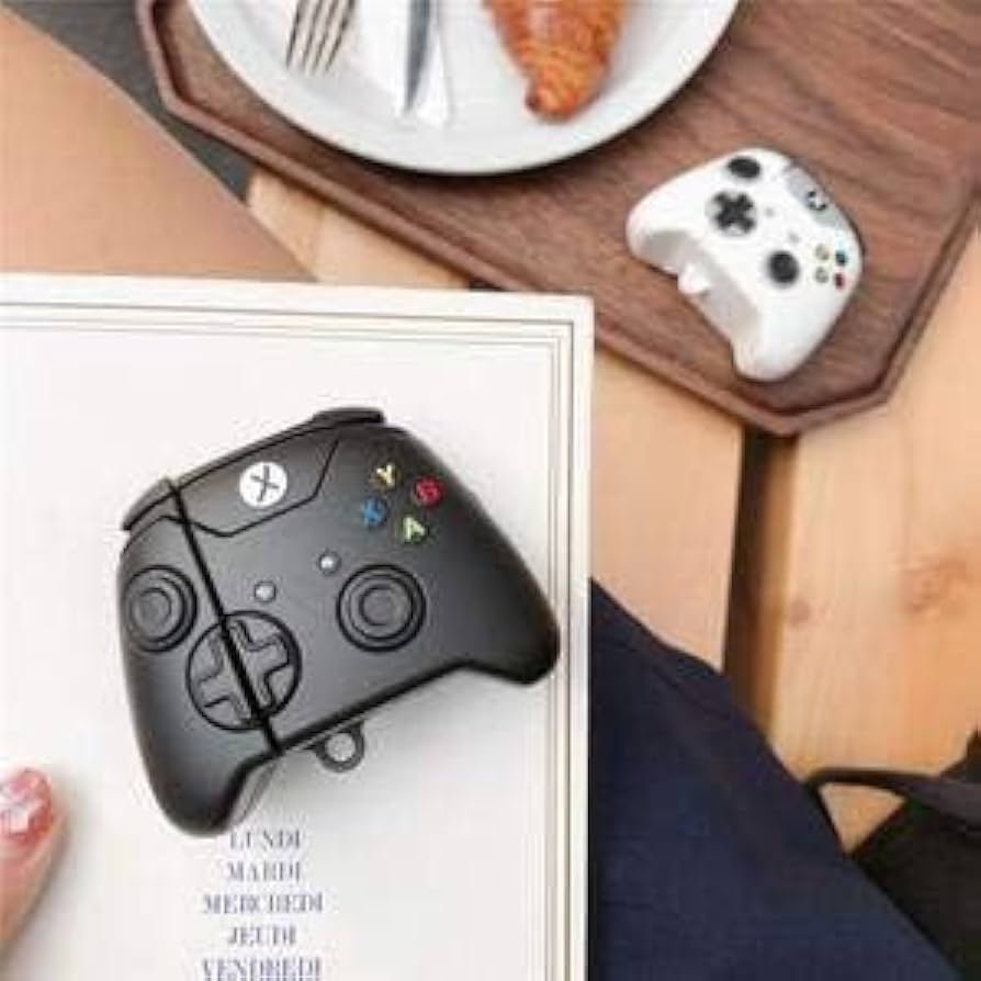 AirPods 4 Case (2024) Game Pad Black | Soft Silicone TPU Cover with Keychain | Full Protective Cute Case for AirPods 4th Gen (USB-C)