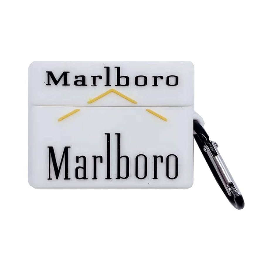 AirPods Pro (2019) Case Cover | Marlboro White 3D Cartoon Character Soft Silicone Protective Pouch with Keychain | 360° Full Protection Case for AirPods Pro Charging Case