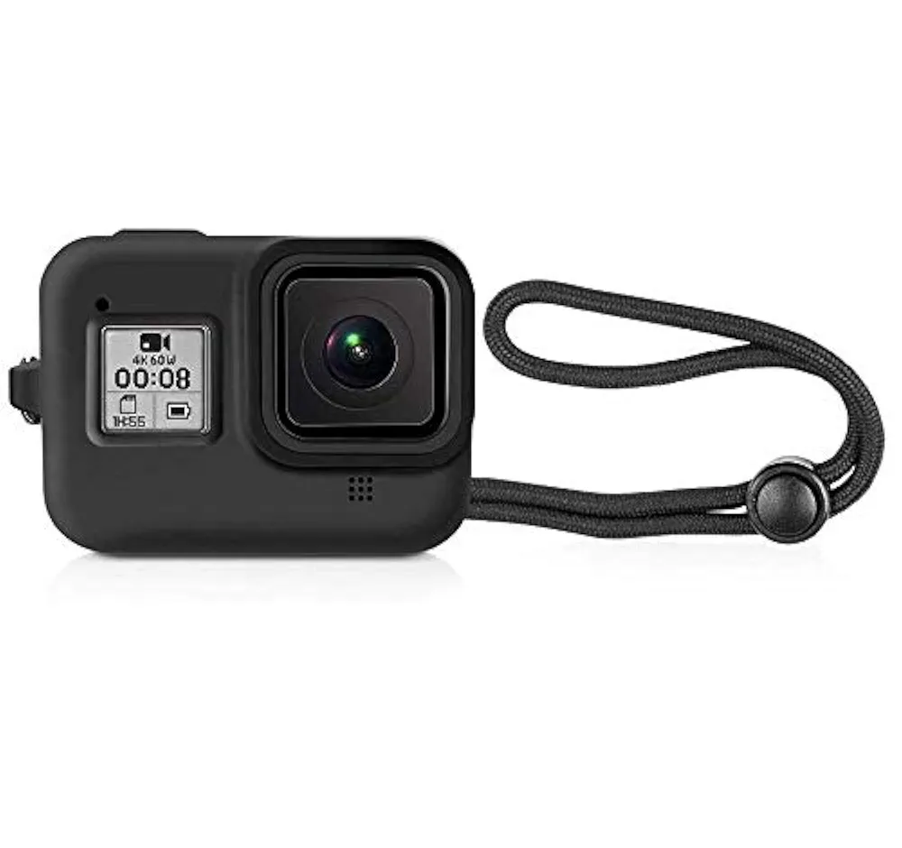 Protective Silicone Sleeve Case for GoPro Hero 8 Black – Dustproof, Scratch-Resistant, Easy Handling with Lanyard (Black)
