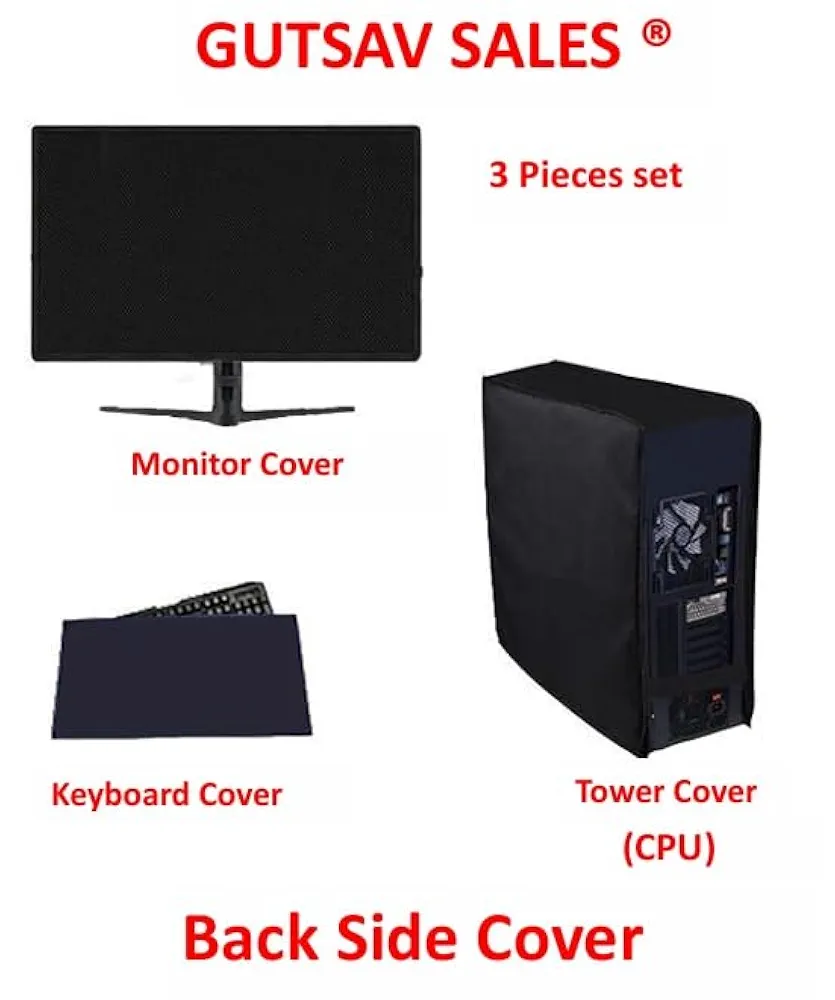 Red-Black PVC Desktop Cover Set – 3 in 1 Waterproof Monitor, Keyboard & CPU Protector by GUTSAV SALES