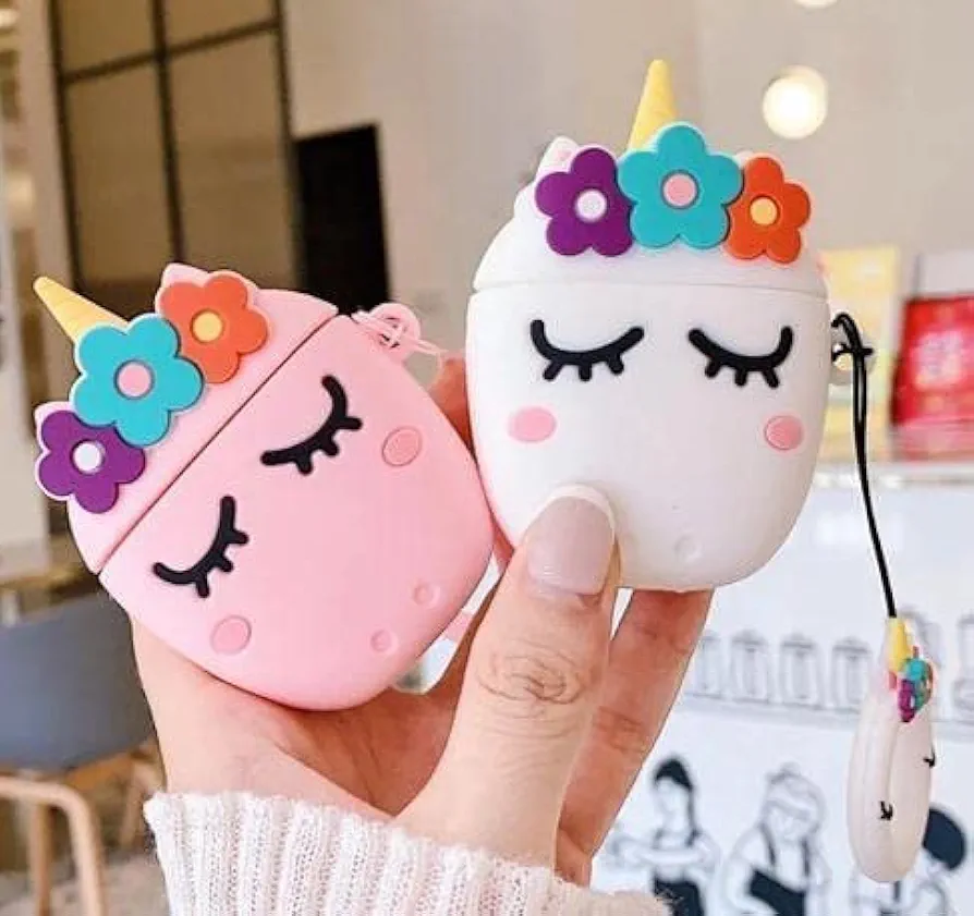 AirPods Pro (2019) Case Cover | Unicorn Pink 3D Cartoon Character Soft Silicone Protective Pouch with Keychain | 360° Full Protection Case for AirPods Pro Charging Case