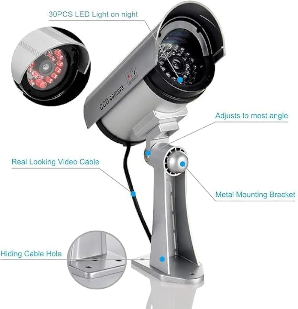 Bullet Dome Dummy CCTV Camera with Blinking LED – Set of 4, Indoor/Outdoor Security