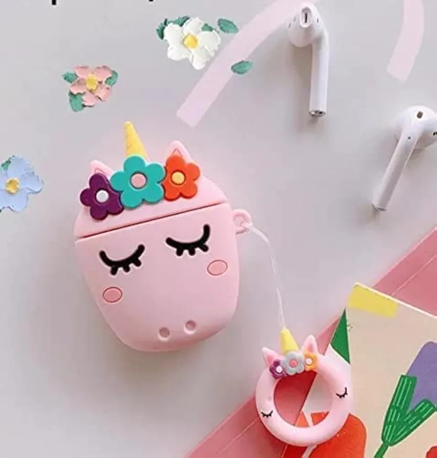 AirPods Pro (2019) Case Cover | Unicorn Pink 3D Cartoon Character Soft Silicone Protective Pouch with Keychain | 360° Full Protection Case for AirPods Pro Charging Case