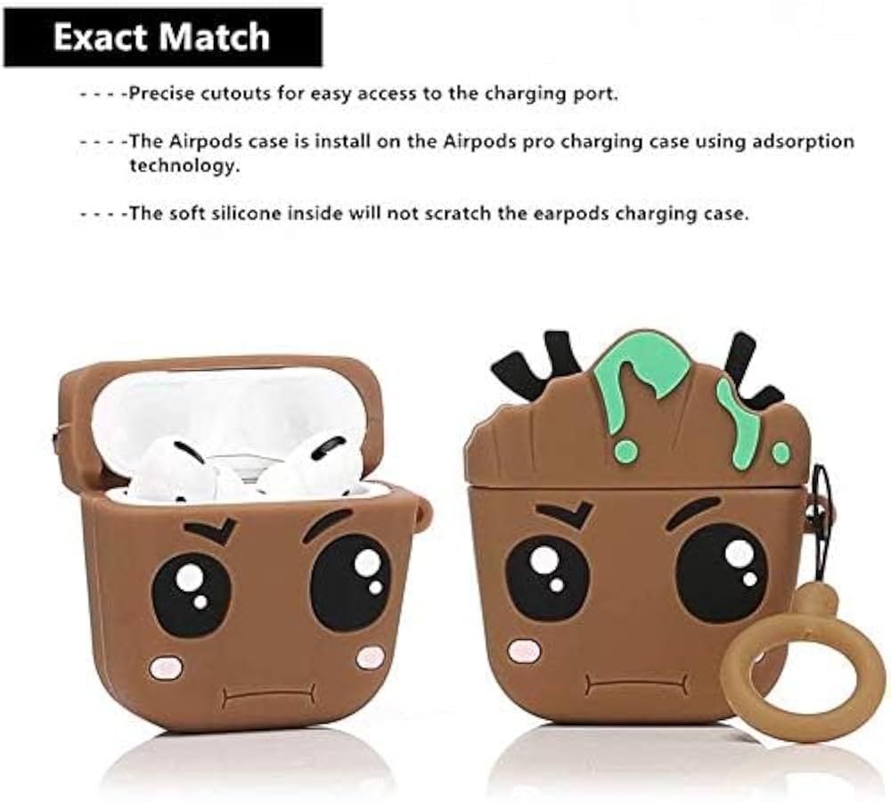 Cute Soft Silicone Pouch Case for AirPods Pro Gen-2 (2022) – 3D Cartoon Animal Character Cover with Keychain, Shockproof & Dustproof Protective Case (Groot)
