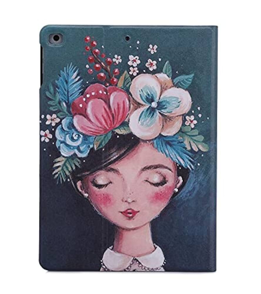 Smart Flip Case Cover for iPad 9.7 Inch (2018/2017, iPad Air 2, iPad Air) – Gouache Lady Design, Soft TPU