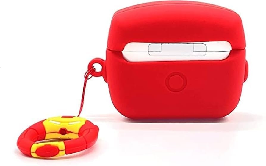 AirPods Pro (2019) Case Cover | Iron Man 3D Cartoon Character Soft Silicone Protective Pouch with Keychain | 360° Full Protection Case for AirPods Pro Charging Case