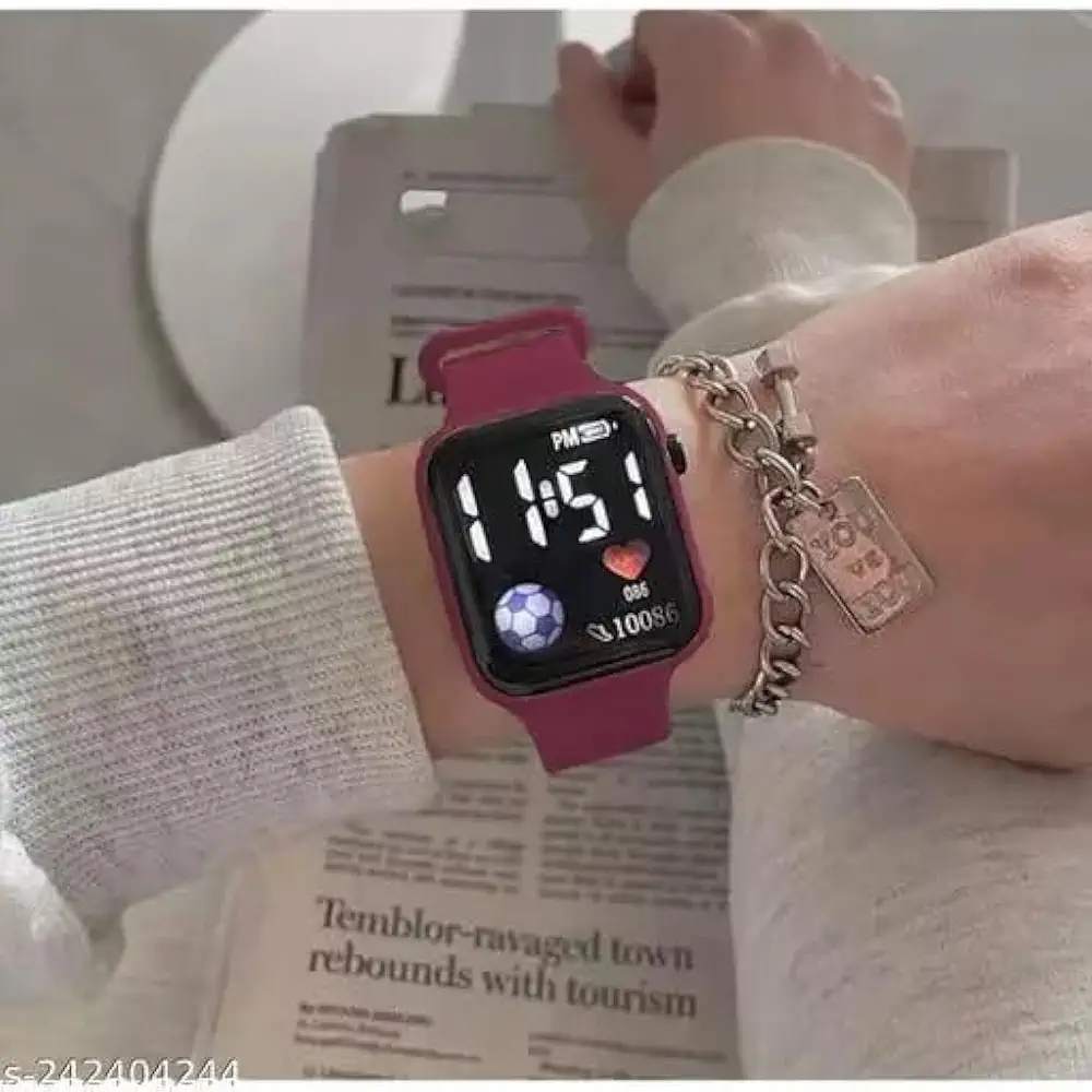 Luminous LED Display Fashionable Watch – Mehroon Strap