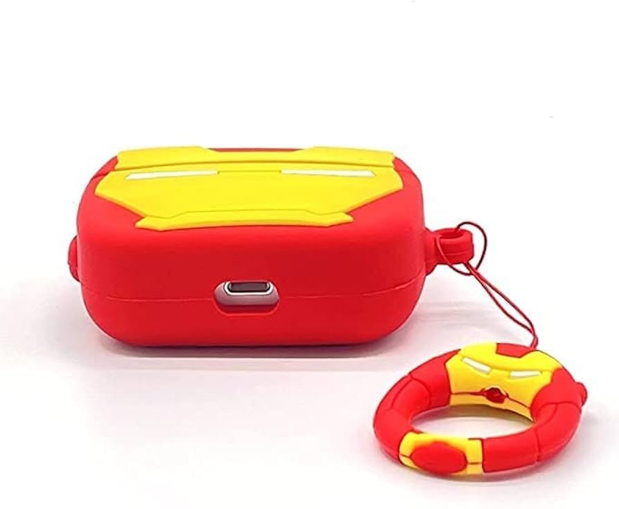 AirPods Pro (2019) Case Cover | Iron Man 3D Cartoon Character Soft Silicone Protective Pouch with Keychain | 360° Full Protection Case for AirPods Pro Charging Case