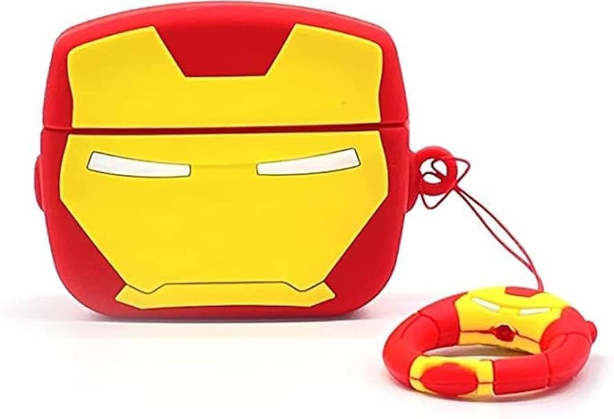 AirPods Pro (2019) Case Cover | Iron Man 3D Cartoon Character Soft Silicone Protective Pouch with Keychain | 360° Full Protection Case for AirPods Pro Charging Case