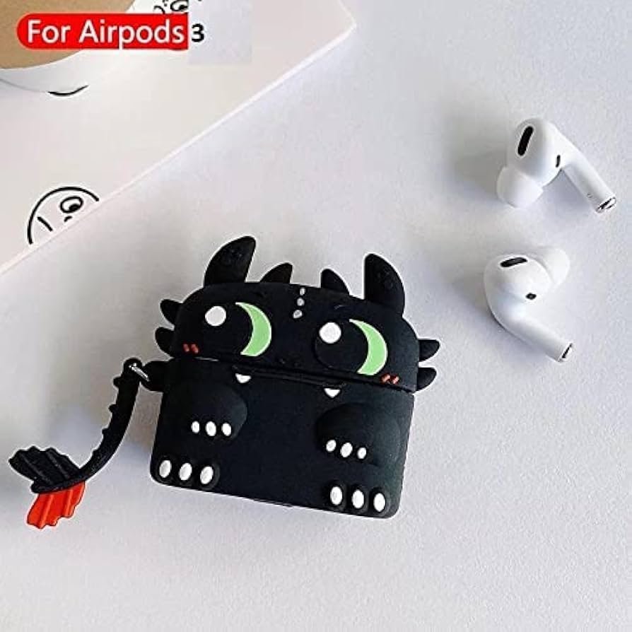 AirPods Pro (2019) Case Cover | Dragon 3D Cartoon Character Silicone Protective Case with Keychain | Hard Shell 360° Full Protection for AirPods Pro Charging Case