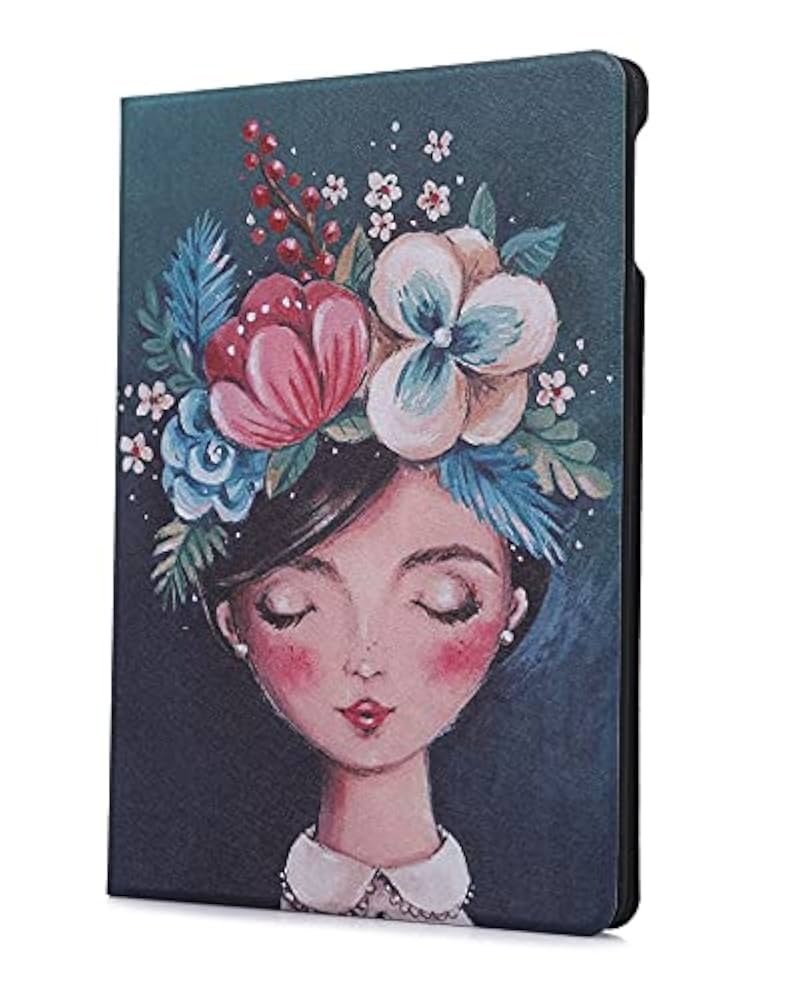Smart Flip Case Cover for iPad 9.7 Inch (2018/2017, iPad Air 2, iPad Air) – Gouache Lady Design, Soft TPU