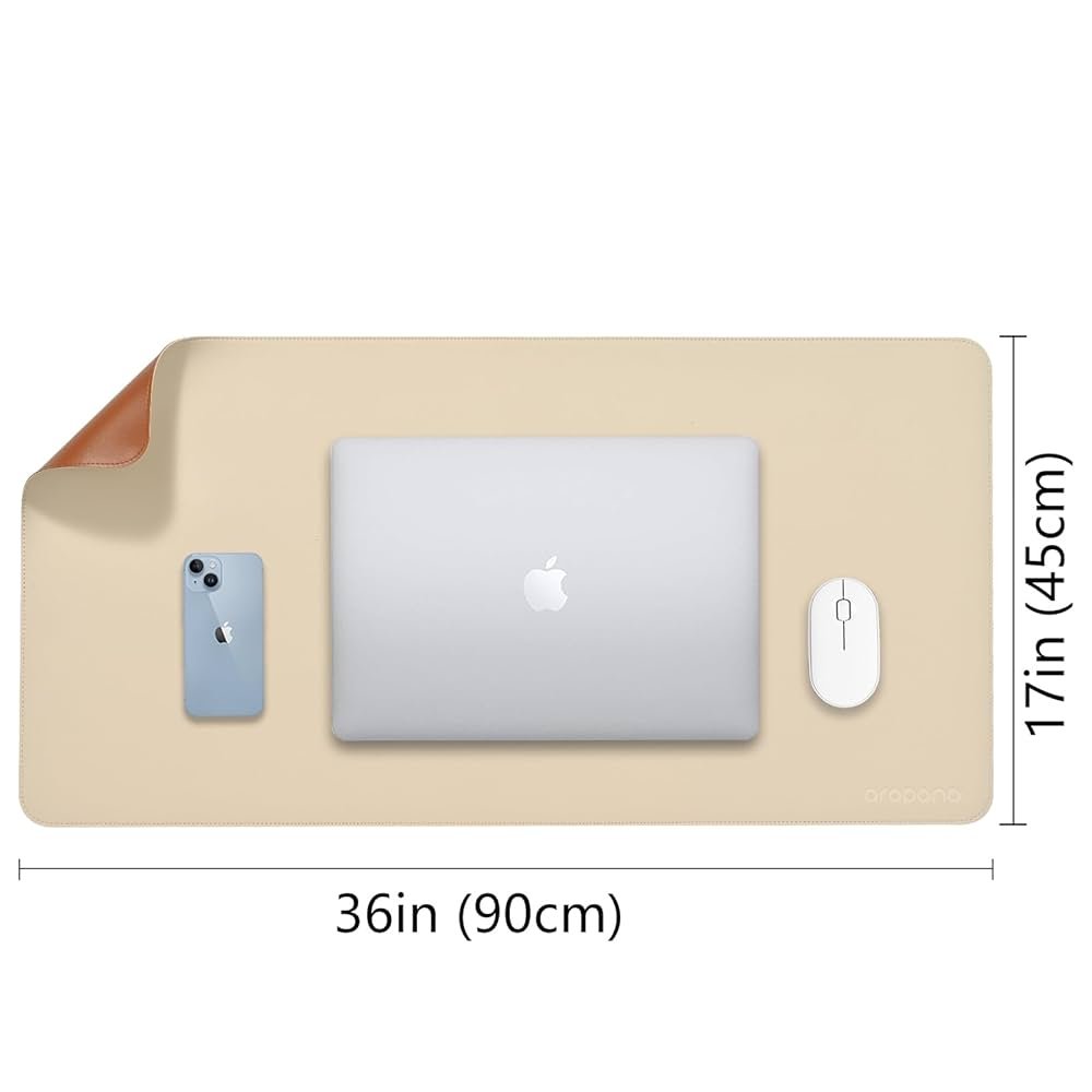 White and Coffee Leather Desk Mat 90x45cm – Reversible Large Mouse Pad
