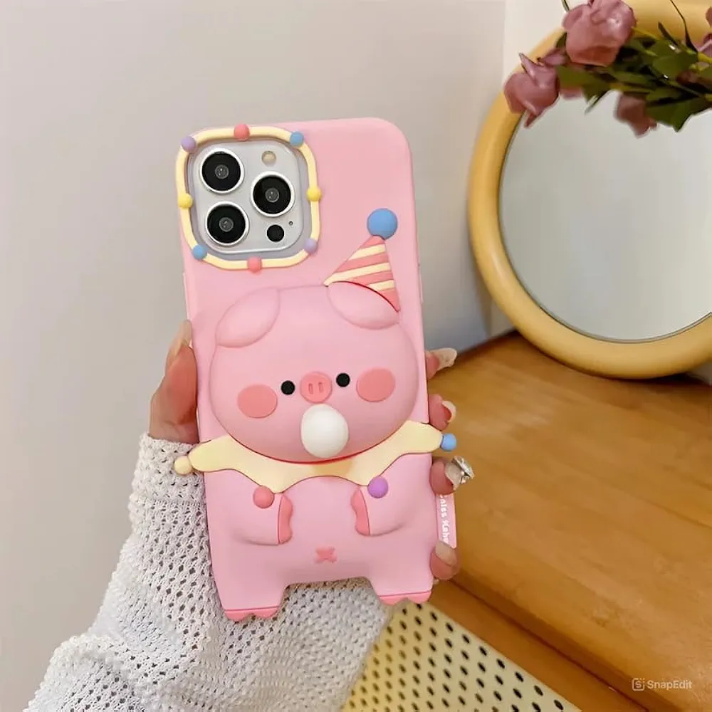Pig Silicone Phone Case for iPhone 14 Pro – Cute 3D Pink Design