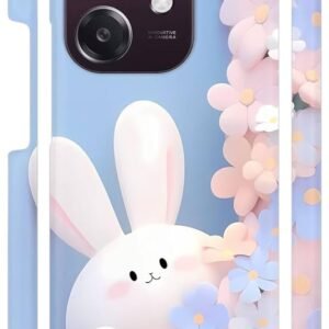 White Bunny Blue Flowers Designer Back Cover for Oppo A3 5G / Oppo A3x 5G