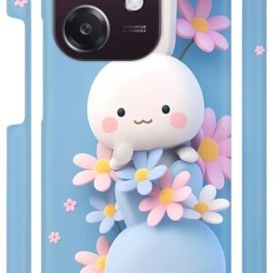 White & Blue Bunny Flowers Designer Back Cover for Oppo A3 5G / Oppo A3x 5G