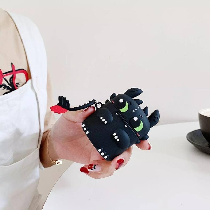 AirPods Pro (2019) Case Cover | Dragon 3D Cartoon Character Silicone Protective Case with Keychain | Hard Shell 360° Full Protection for AirPods Pro Charging Case