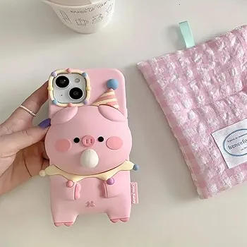 Pig Silicone Phone Case for iPhone 14 Pro – Cute 3D Pink Design