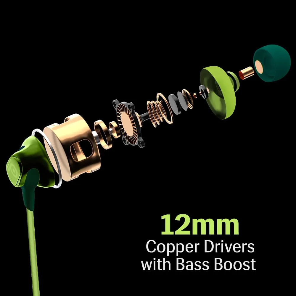 In-Ear Earphone with 12mm Bass Boosted Copper Driver, Type-C Jack & Mic (Green)