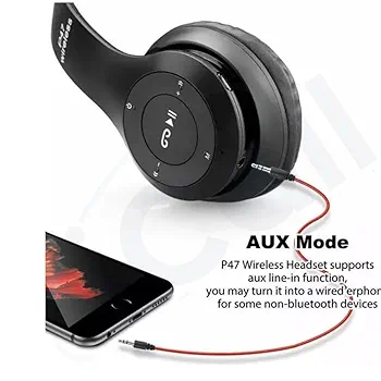 Gaming Bluetooth Wireless Over-Ear Headphones with Mic, TF Card & Aux Support, Heavy Bass, Rechargeable with Micro USB (Black)