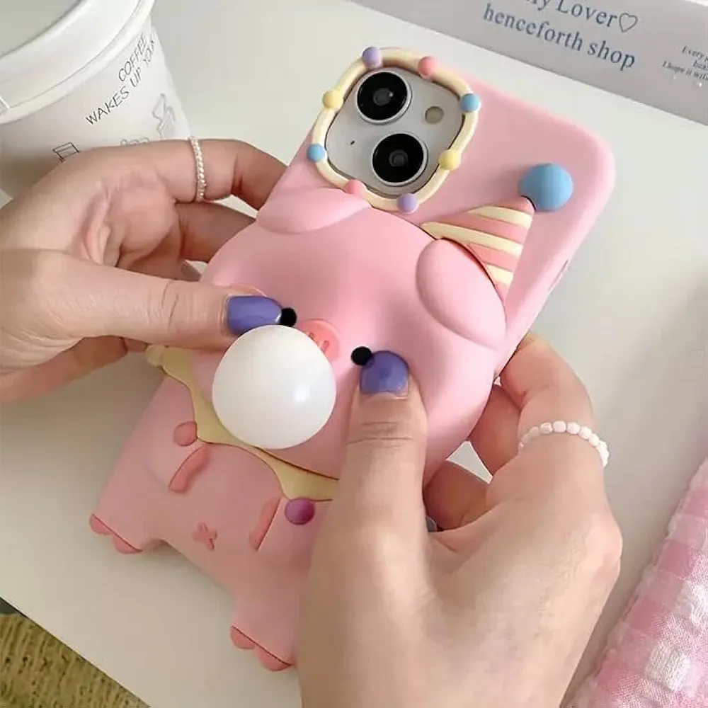 Pig Silicone Phone Case for iPhone 14 Pro – Cute 3D Pink Design