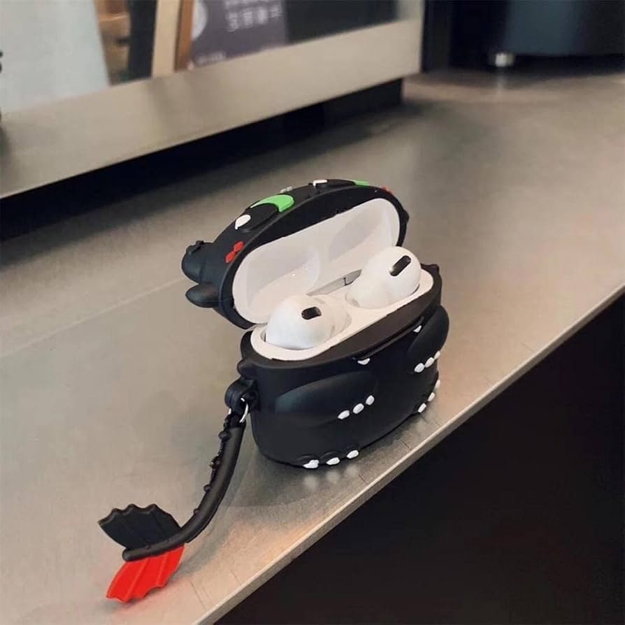 AirPods Pro (2019) Case Cover | Dragon 3D Cartoon Character Silicone Protective Case with Keychain | Hard Shell 360° Full Protection for AirPods Pro Charging Case