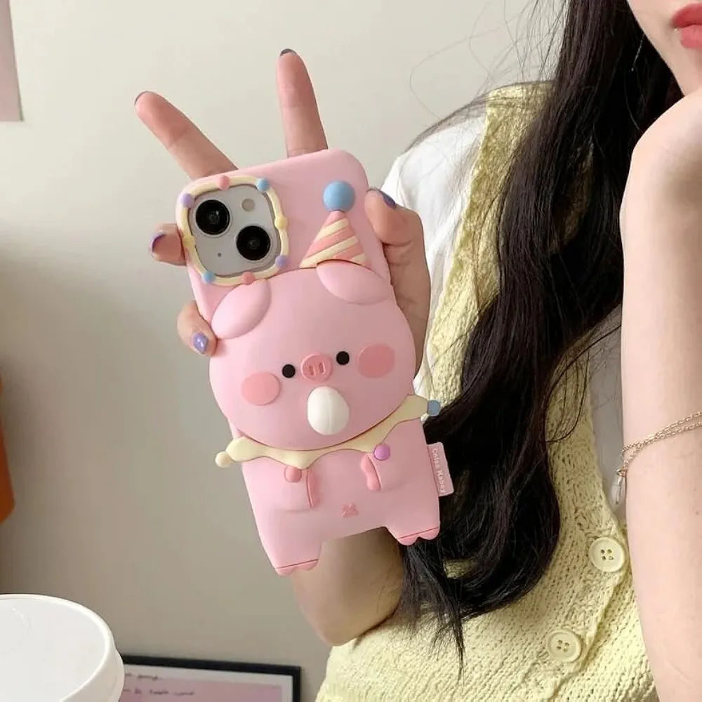 Pig Silicone Phone Case for iPhone 14 Pro – Cute 3D Pink Design