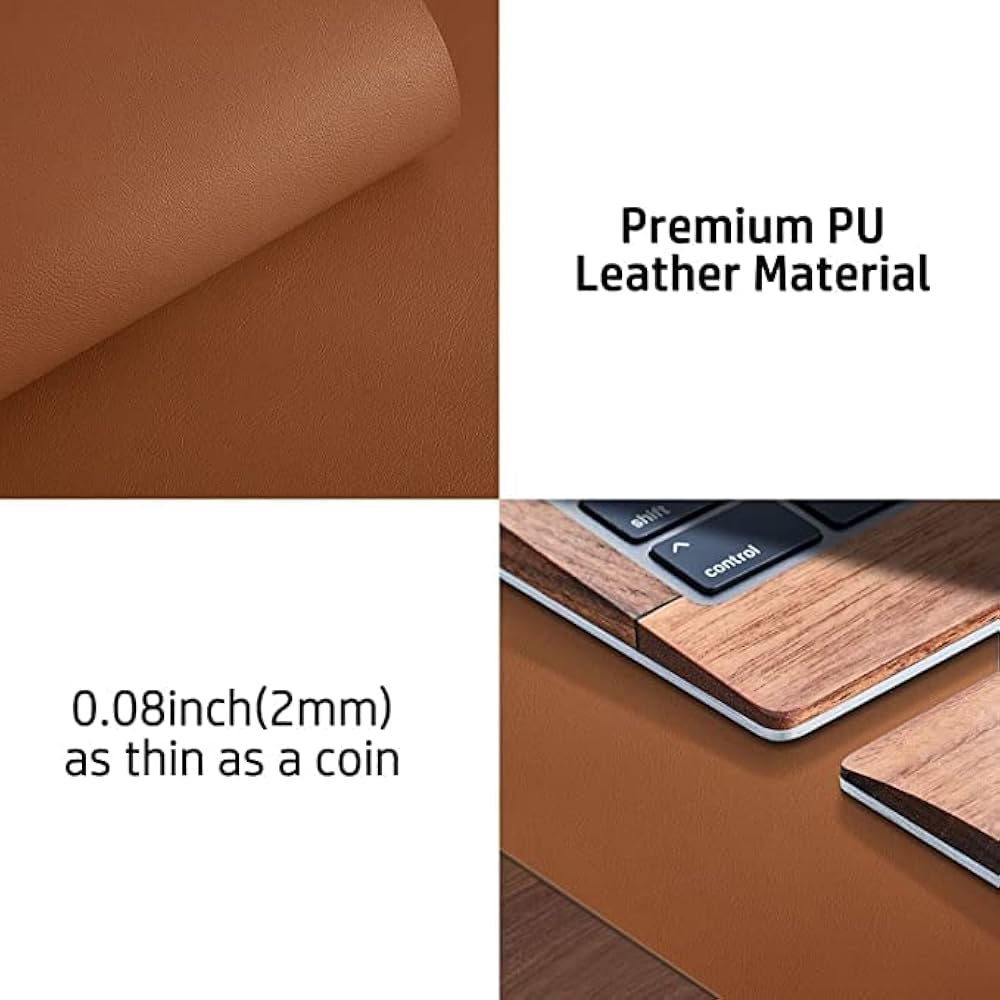 Brown and Grey Faux Leather Desk Mat 90x45cm – Reversible Large Mouse Pad