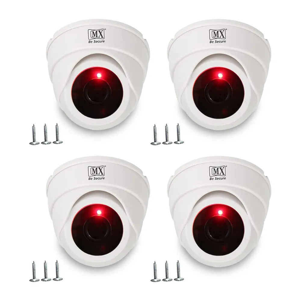 Dummy CCTV Dome Camera – Battery Operated Red LED, Pack of 4