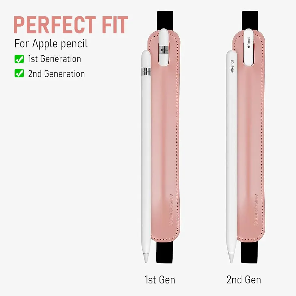 Apple Pencil Cover Sleeve – PU Leather Pouch for 1st & 2nd Generation Apple Pencil, Elastic Holder for iPad & Tablets (Pink)