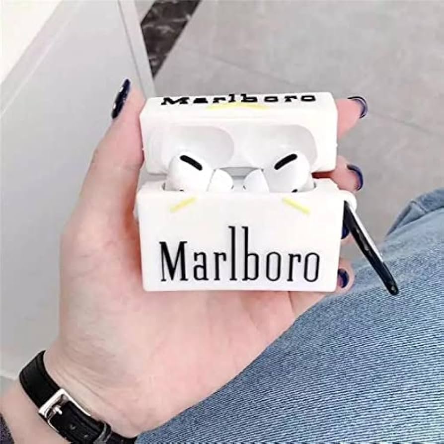 AirPods Pro (2019) Case Cover | Marlboro White 3D Cartoon Character Soft Silicone Protective Pouch with Keychain | 360° Full Protection Case for AirPods Pro Charging Case