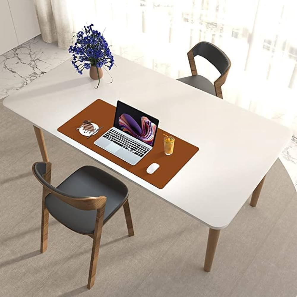 Brown and Grey Faux Leather Desk Mat 90x45cm – Reversible Large Mouse Pad
