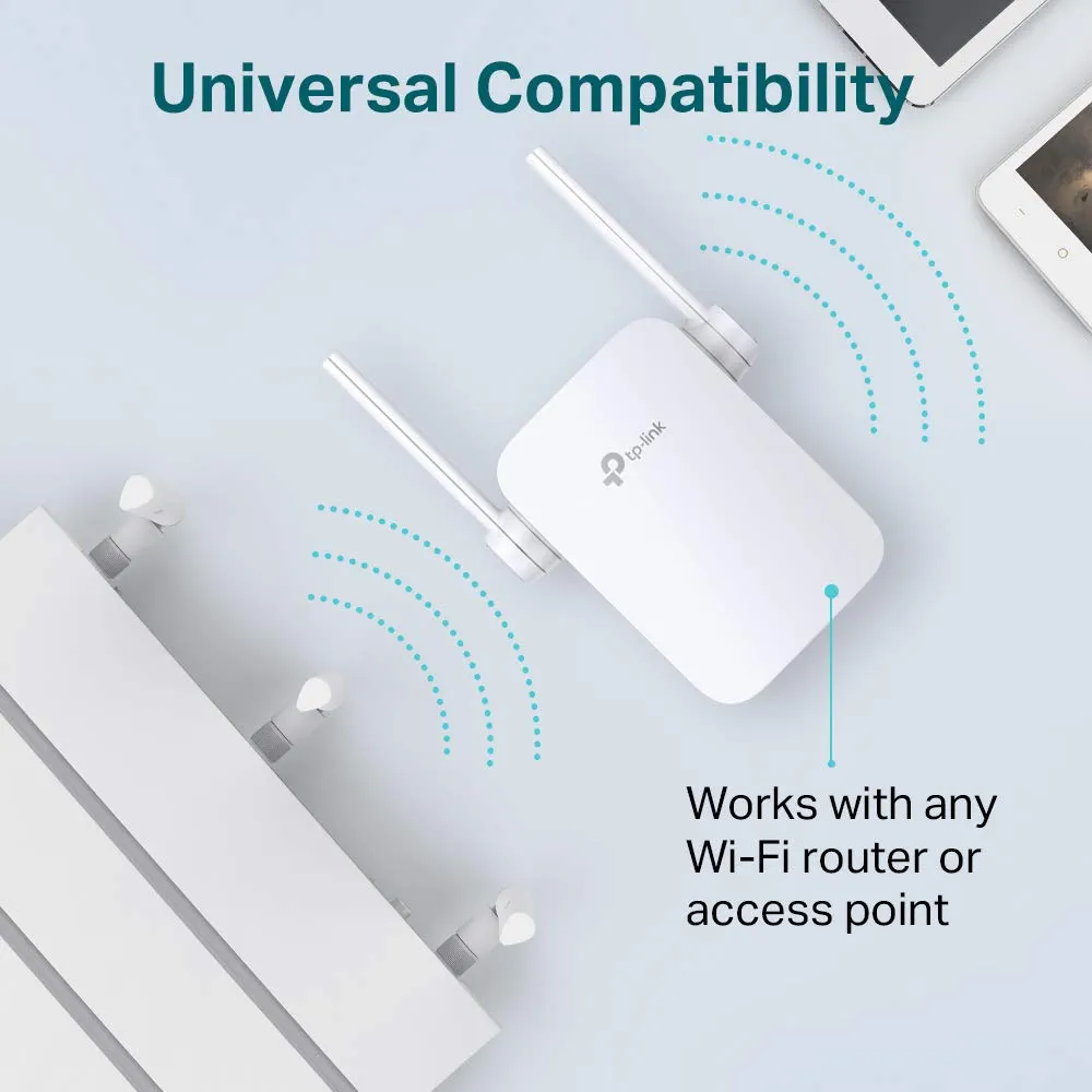 Single Band 300Mbps RJ45 Wireless Range Extender with Dual Antennas | Wi-Fi Booster & Access Point Mode (White)