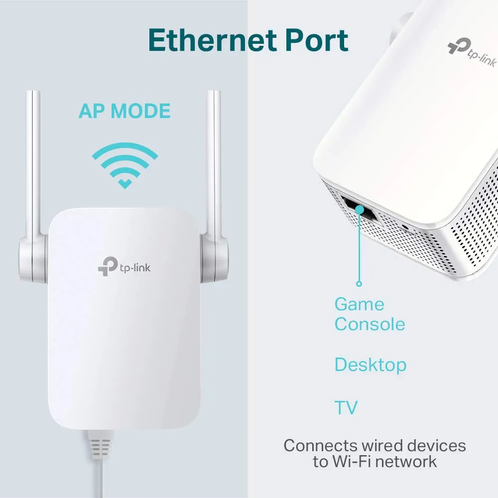 Single Band 300Mbps RJ45 Wireless Range Extender with Dual Antennas | Wi-Fi Booster & Access Point Mode (White)