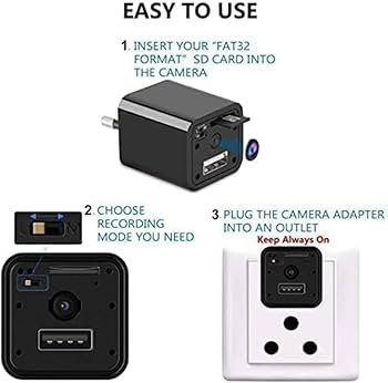 Charger Camera for Home, Charger Adapter CCTV with Mobile Viewing & Night Vision 1080P Mini Lamp IR CCTV