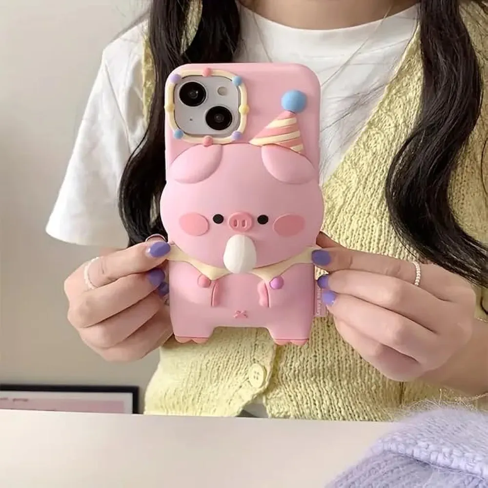 Pig Silicone Phone Case for iPhone 14 Pro – Cute 3D Pink Design