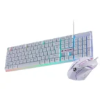 Wired Gaming Keyboard & Mouse Combo – RGB Backlit, 104 Membrane Keys, 8 Million Click Key Life, USB Interface, Ergonomic Design (White)