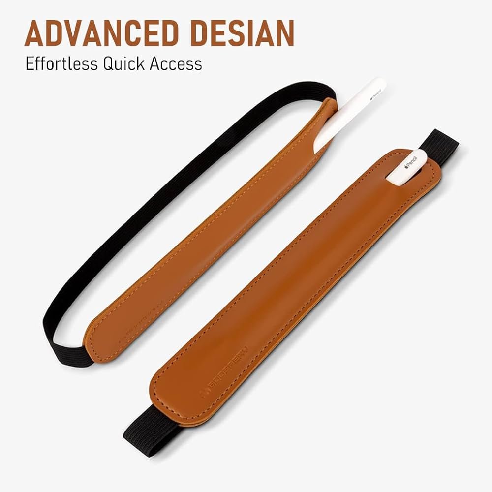 Apple Pencil Cover Sleeve – PU Leather Pouch for 1st & 2nd Generation Apple Pencil, Elastic Holder for iPad, Tablets, Notebooks (Dark Brown)