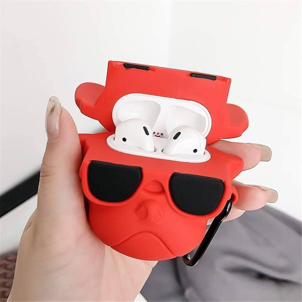 Cute Soft Silicone Pouch Case for AirPods Pro Gen-2 (2022) – 3D Cartoon Animal Character Cover with Keychain, Shockproof & Dustproof Protective Case (BULDOG RED)