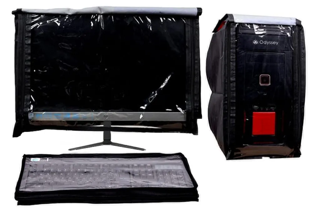 Red-Black PVC Desktop Cover Set – 3 in 1 Waterproof Monitor, Keyboard & CPU Protector by GUTSAV SALES