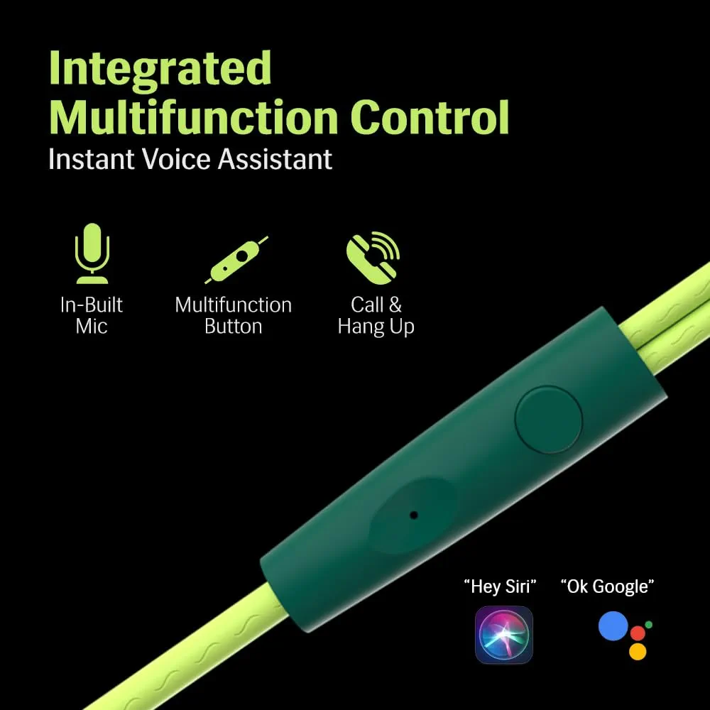 In-Ear Earphone with 12mm Bass Boosted Copper Driver, Type-C Jack & Mic (Green)