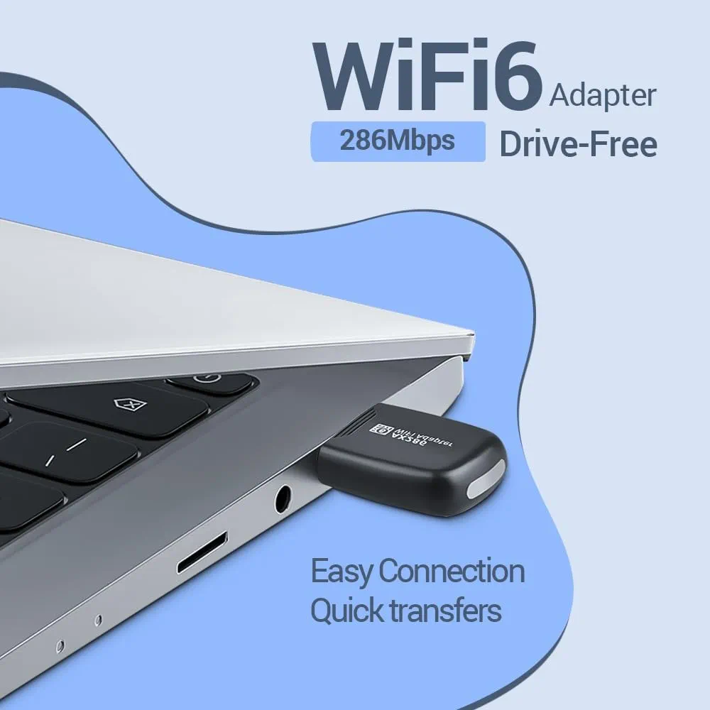 Wi-Fi Adapter for Desktop PC with LED Light | 300 Mbps USB Wi-Fi 6 Adapter | Windows 7/10/11