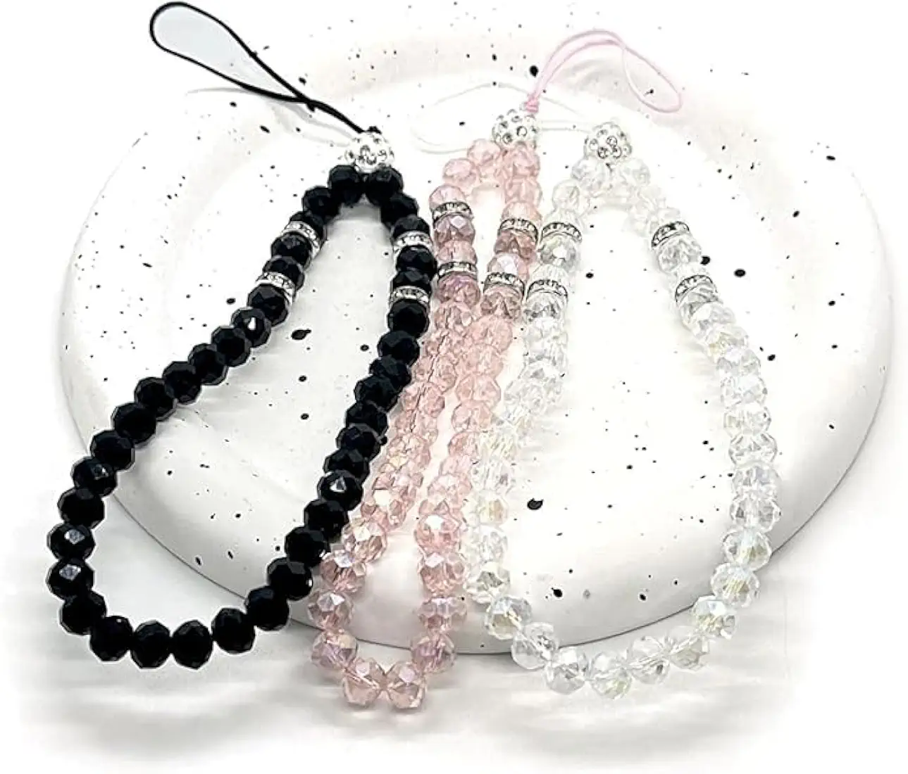 Phone Charm/Phone Strap – Pack of 4 Crystal Beaded Straps (Lavender, White, Black, Pink)