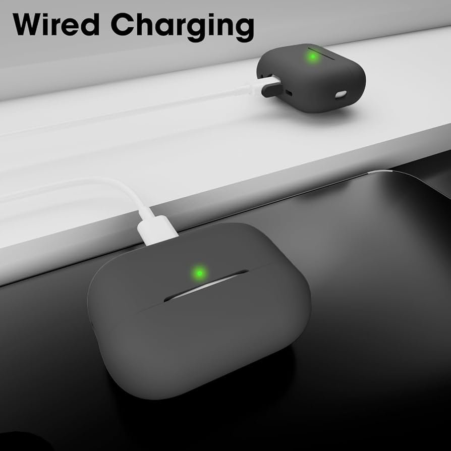 Silicone Protective Case for AirPods Pro 2 with Antilost Lanyard & Carabiner – Shockproof Full Protection Cover (Grey)